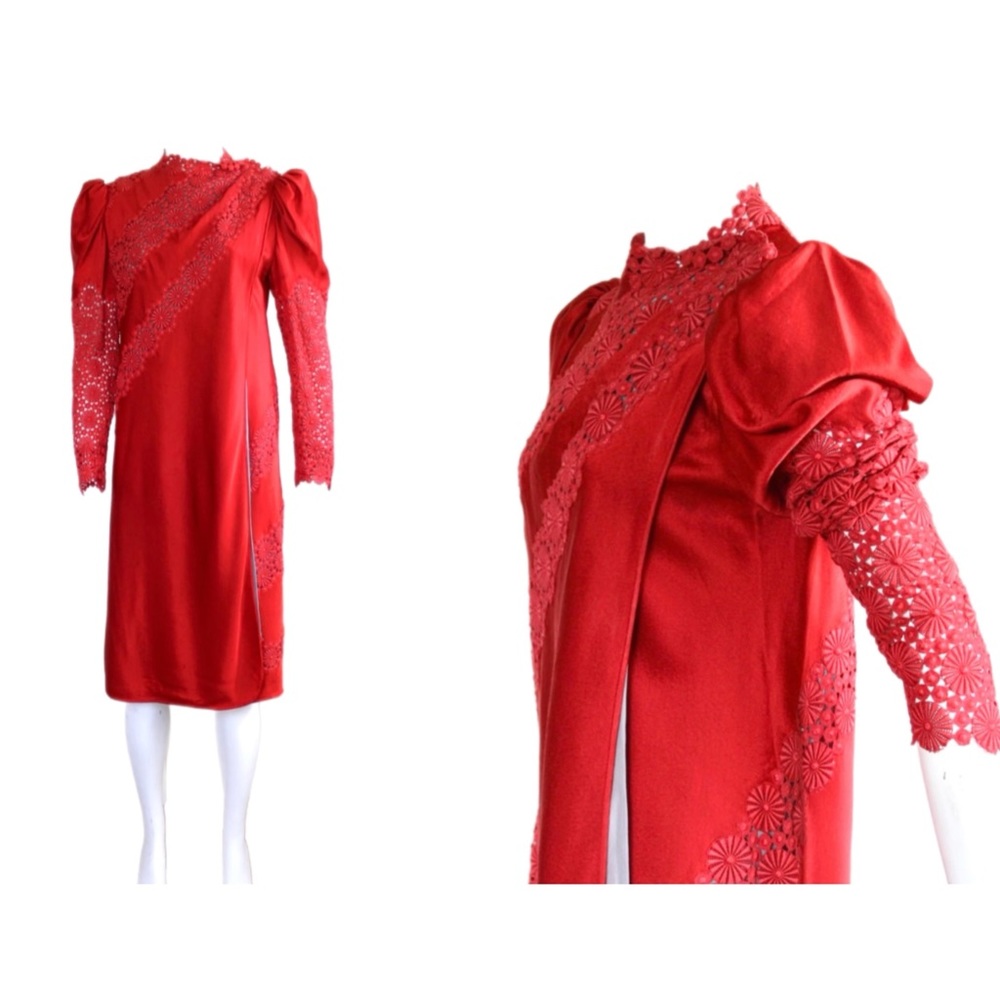 Giuliacarla Cecchi Couture Silk Wrap Dress Cheongsam with Crochet Lace Inserts